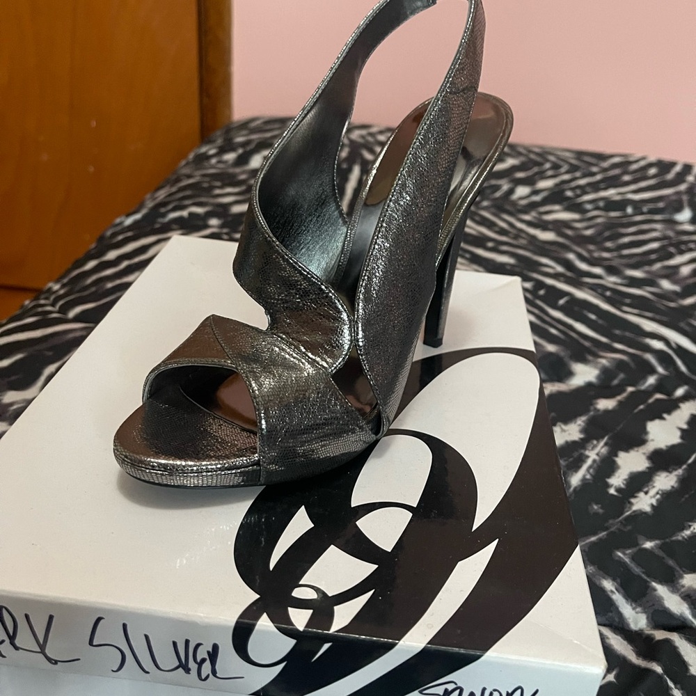 Nine West Silver Stiletto Slingback Heels